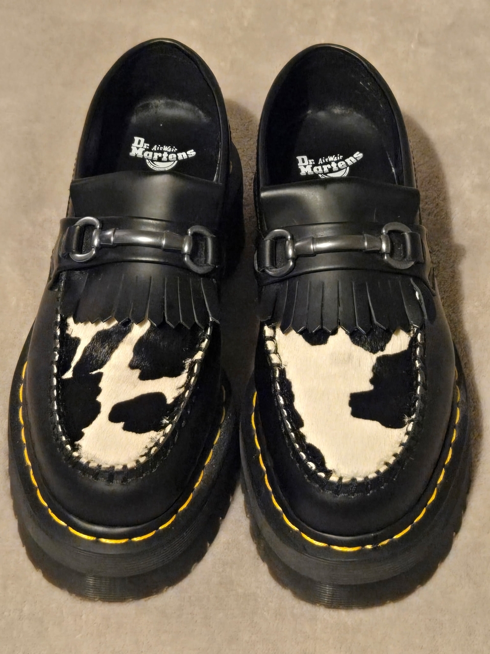 Dr. Martens Womens Black Cow Print Leather Loafers Size 8